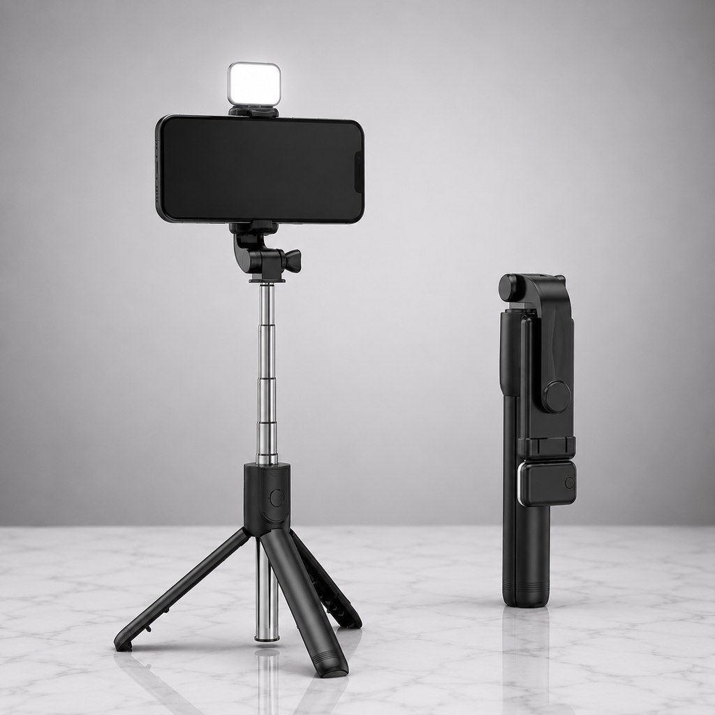 3-in-1 Selfie Stick Tripod — Bluetooth Remote & Fill Light for iPhone & Android
