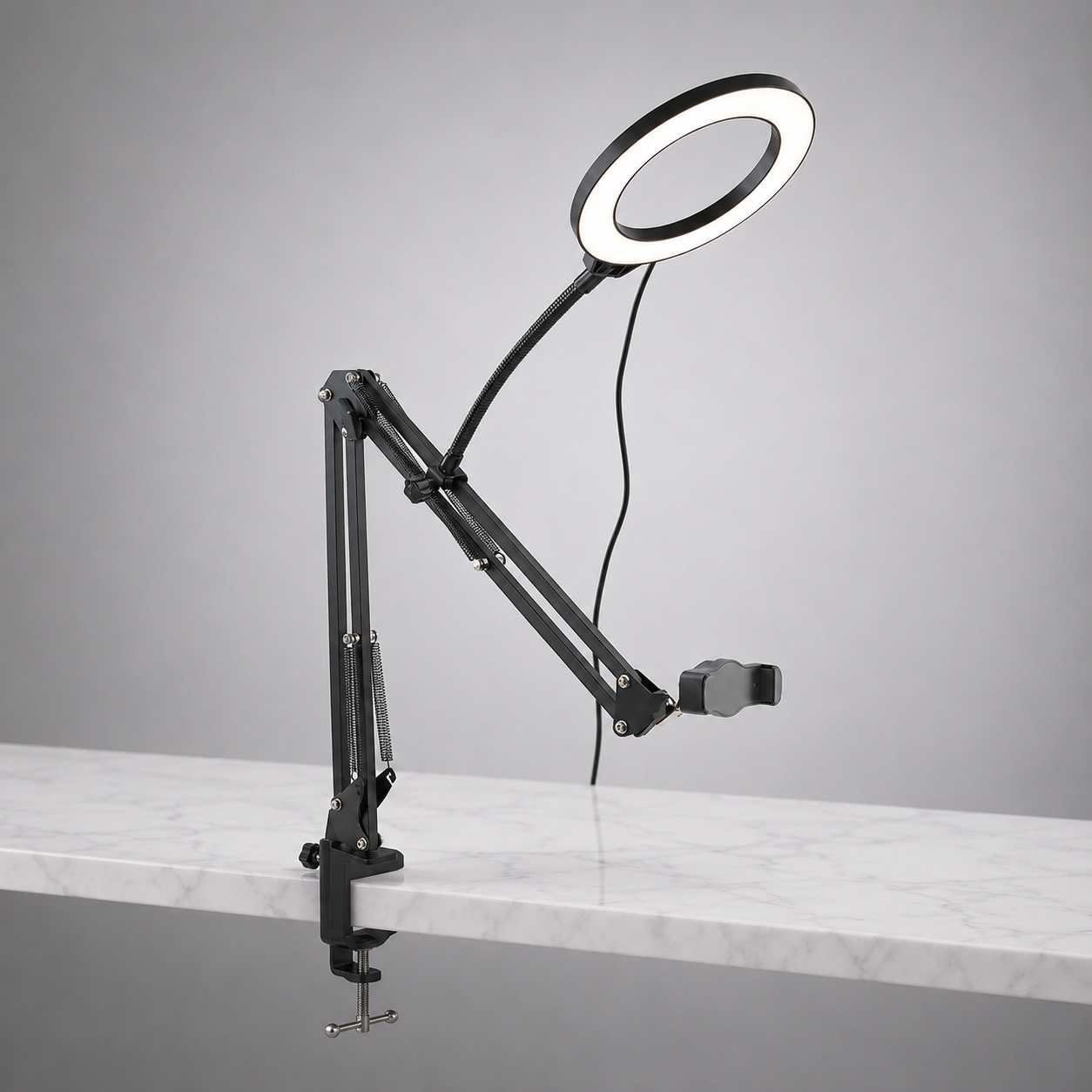 Overhead Ring Light Arm — Desktop Phone Mount for Videos, Streaming & Content Creation