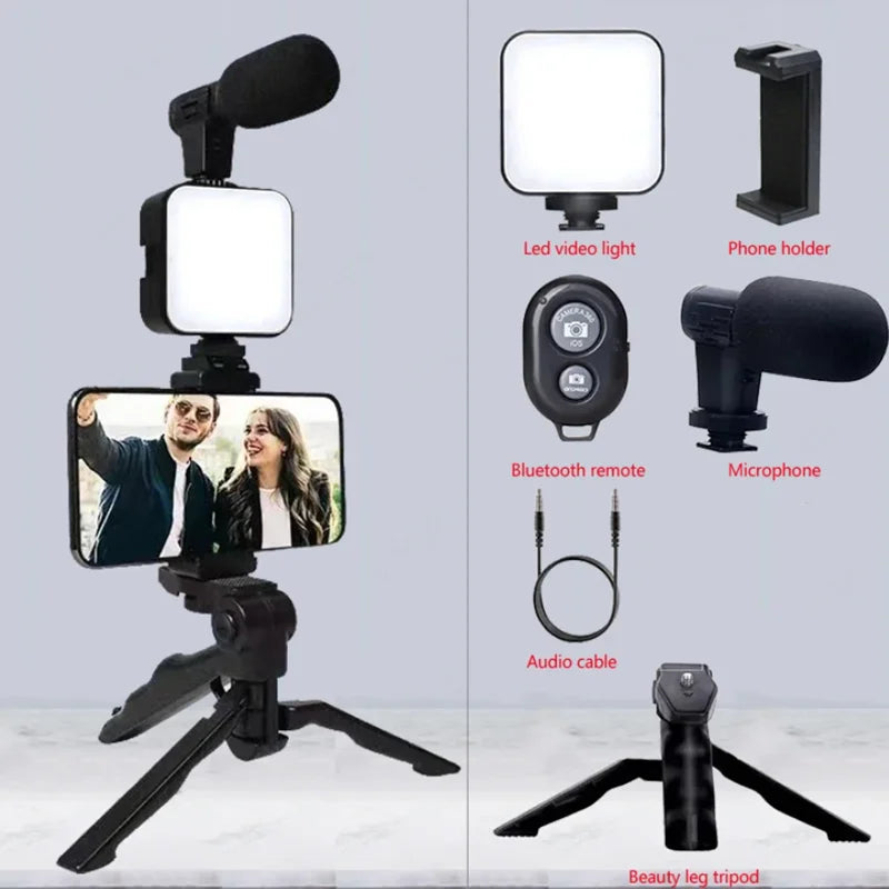 Vlogging Kit — Tripod, LED Fill Light & Mic for TikTok, YouTube & Live Streaming