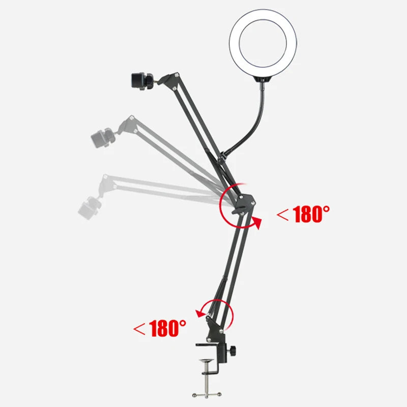 Overhead Ring Light Arm — Desktop Phone Mount for Videos, Streaming & Content Creation
