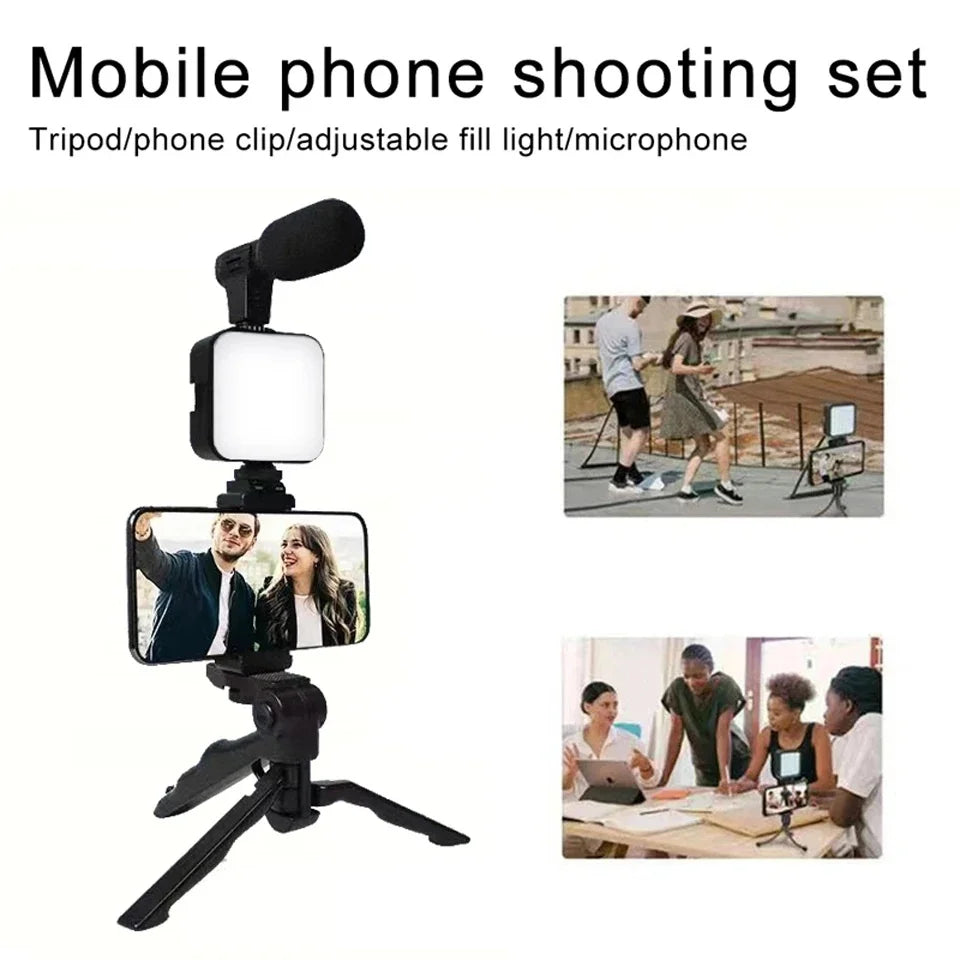 Vlogging Kit — Tripod, LED Fill Light & Mic for TikTok, YouTube & Live Streaming