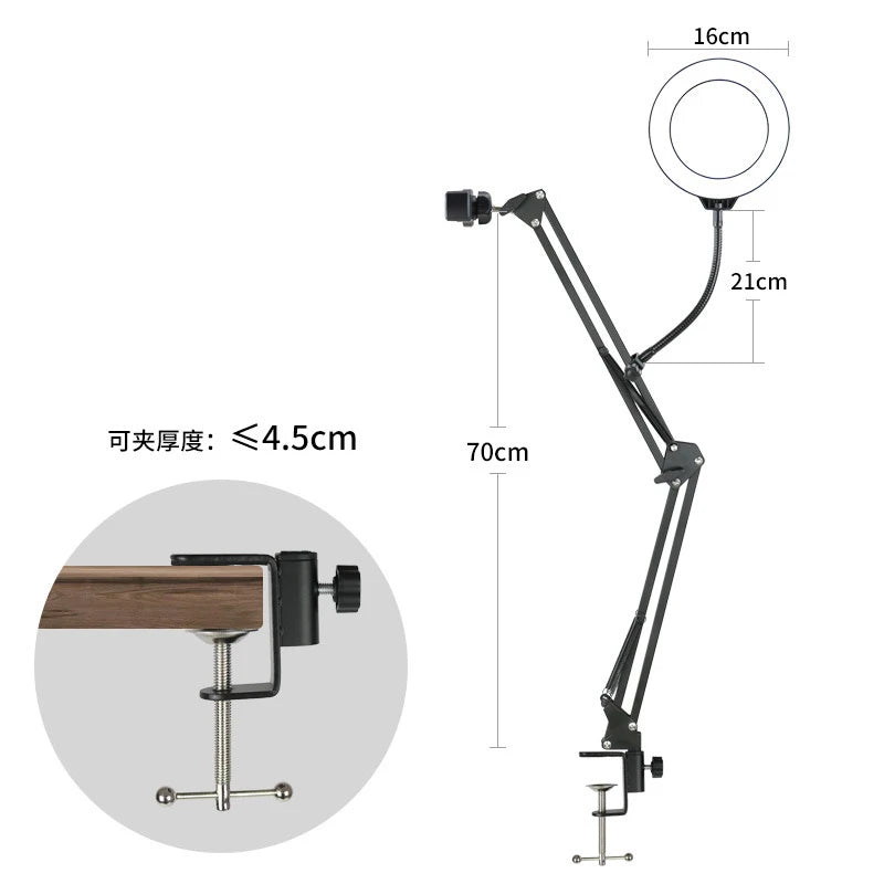 Overhead Ring Light Arm — Desktop Phone Mount for Videos, Streaming & Content Creation