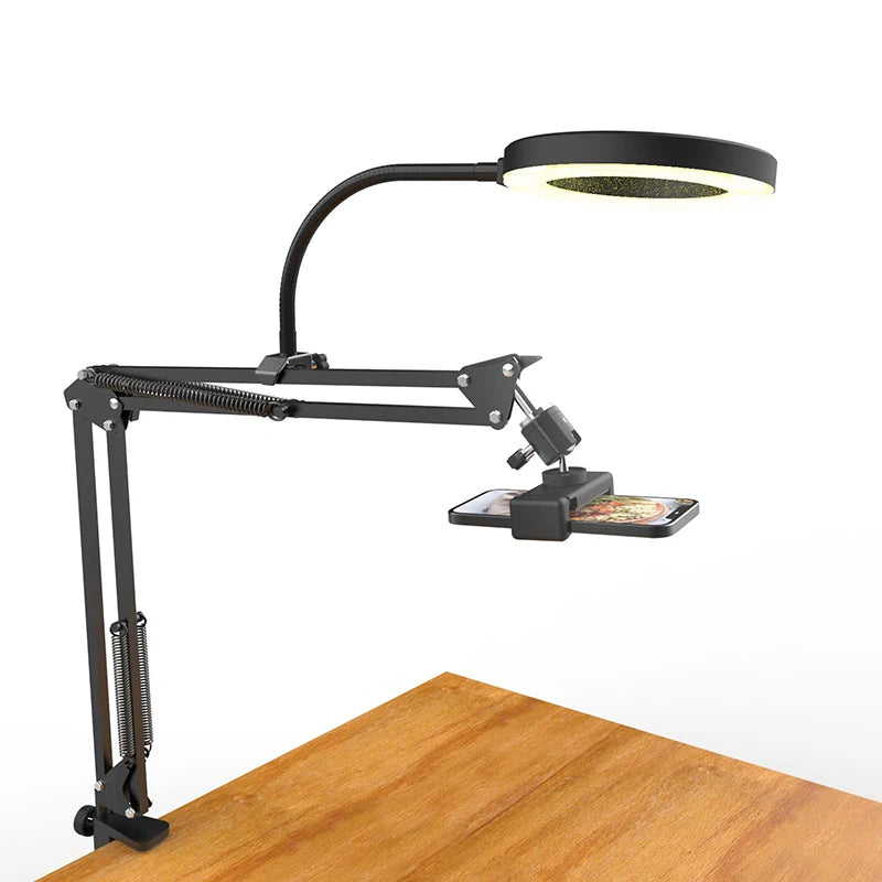 Overhead Ring Light Arm — Desktop Phone Mount for Videos, Streaming & Content Creation