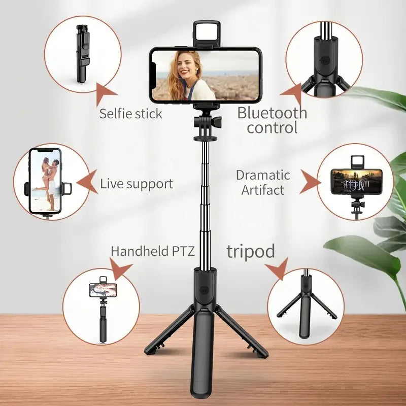 3-in-1 Selfie Stick Tripod — Bluetooth Remote & Fill Light for iPhone & Android