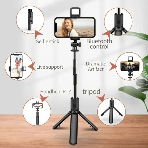 3-in-1 Selfie Stick Tripod — Bluetooth Remote & Fill Light for iPhone & Android