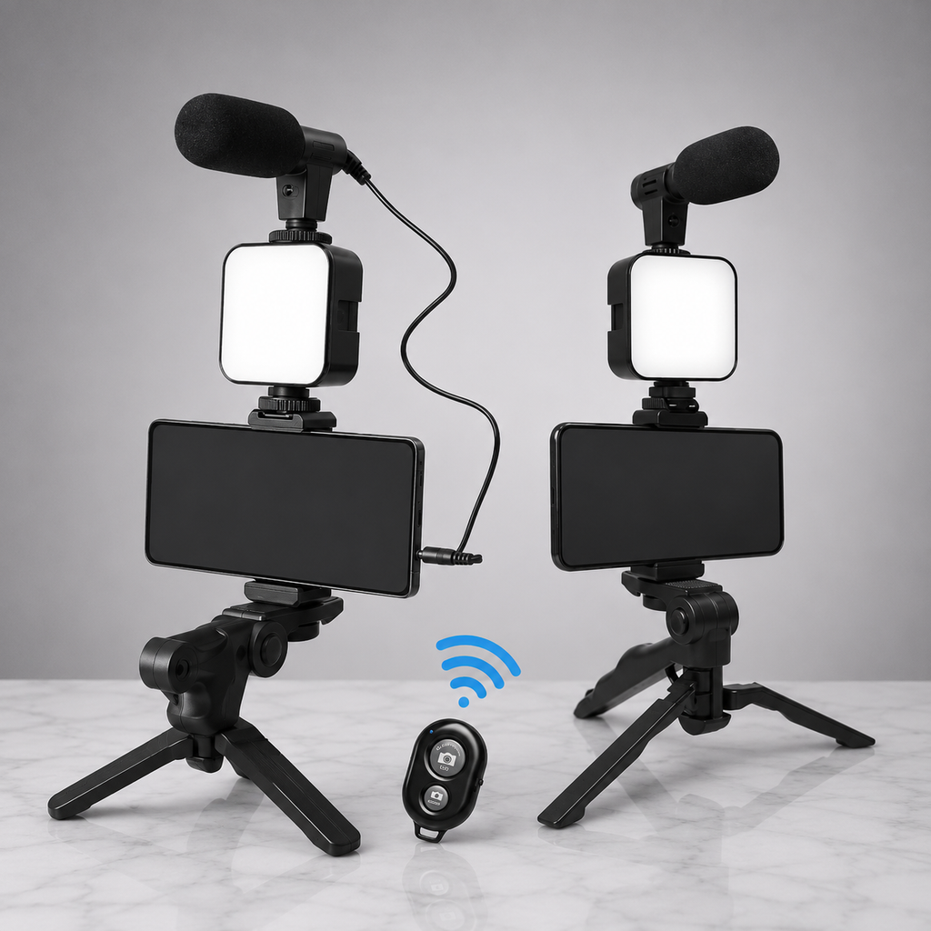 Vlogging Kit — Tripod, LED Fill Light & Mic for TikTok, YouTube & Live Streaming